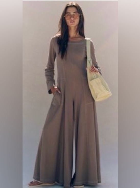 Free People Pants - Free People Taupe Wide-Leg Long-Sleeve Jumpsuit